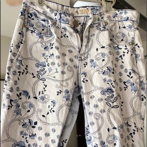Floral Capri Jeans blue/white